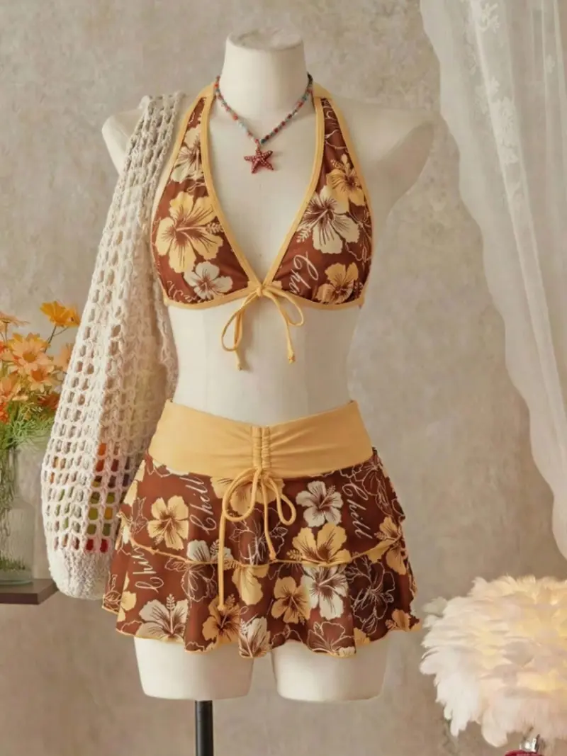 Women’s Halter Bikini Set with Swim Skirt