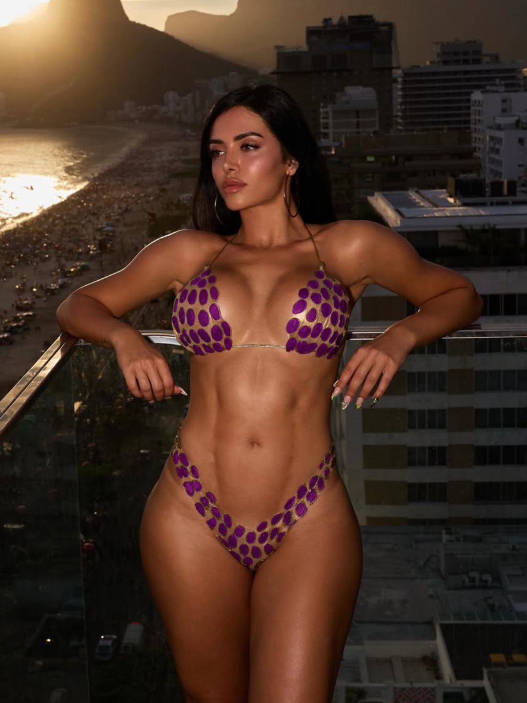 Metallic Spot Triangle Halter Tie-Side Bikini Set
