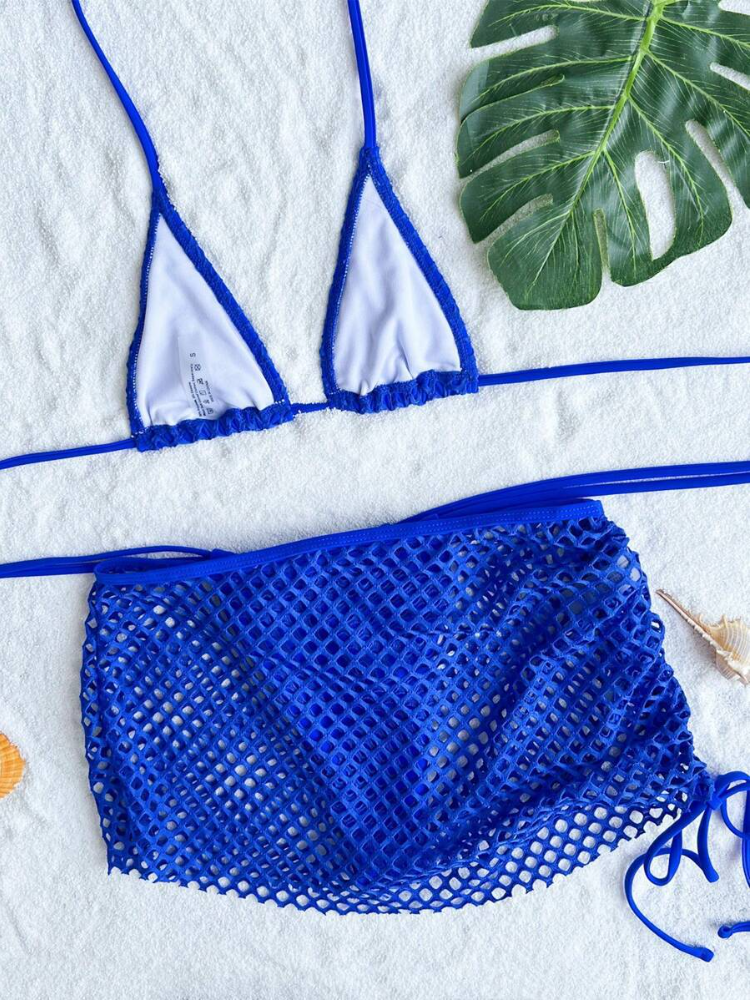 Crochet Mesh Three-Piece Bikini Set