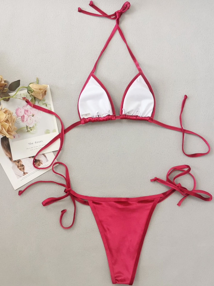 Velvet Triangle Halter Bikini Set with Tie Sides