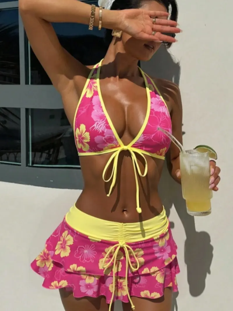 Women’s Halter Bikini Set with Swim Skirt