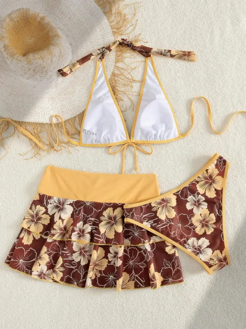 Women’s Halter Bikini Set with Swim Skirt