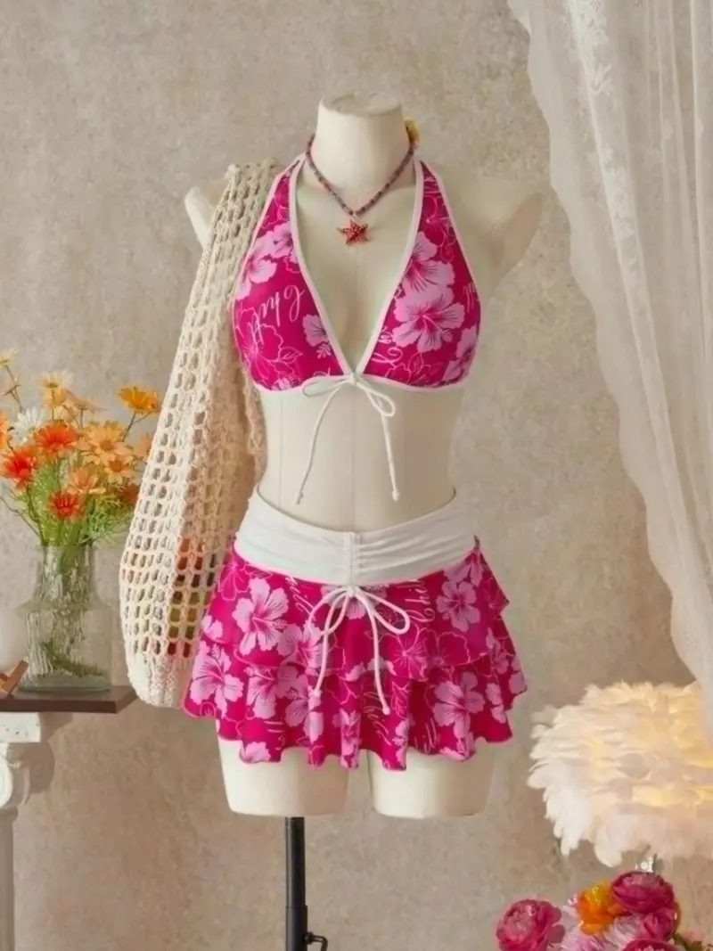 Women’s Halter Bikini Set with Swim Skirt
