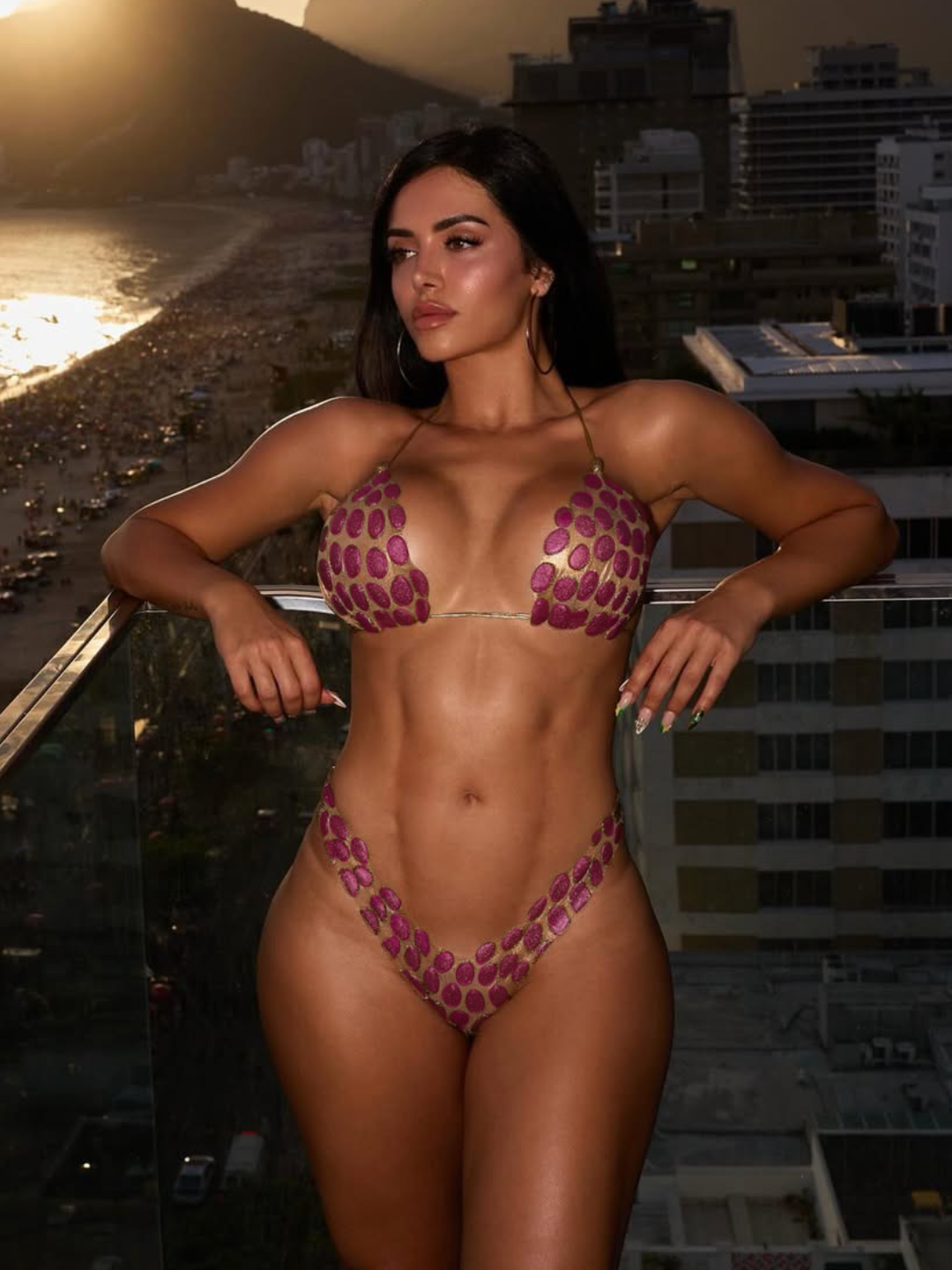 Metallic Spot Triangle Halter Tie-Side Bikini Set