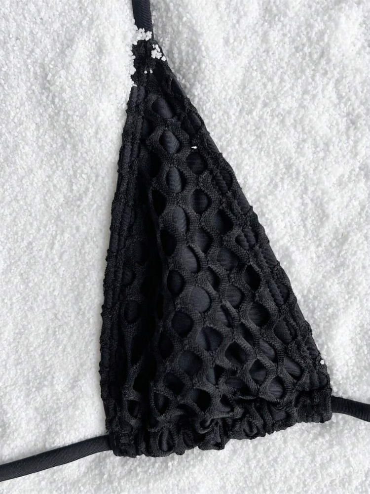 Crochet Mesh Three-Piece Bikini Set