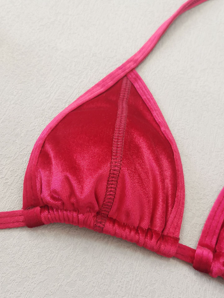 Velvet Triangle Halter Bikini Set with Tie Sides