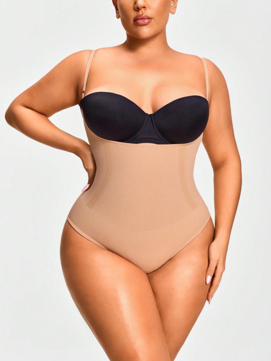 Plus Size Open-Bust Tummy Control Thong Bodysuit
