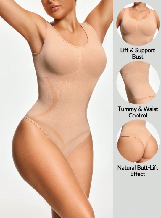 Sleeveless Bust-Lift Tummy Control Thong Bodysuit