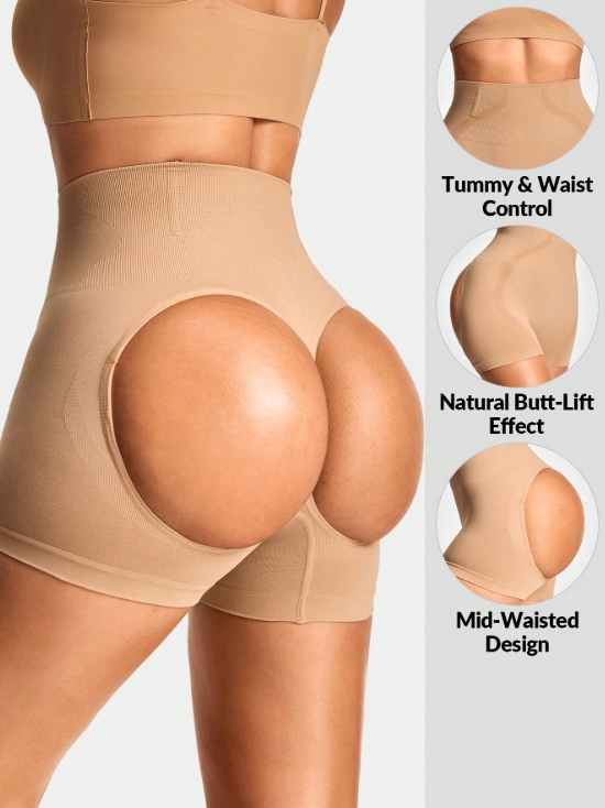 Seamless Cut-Out Butt-Lift Mid-Thigh Shaper Shorts