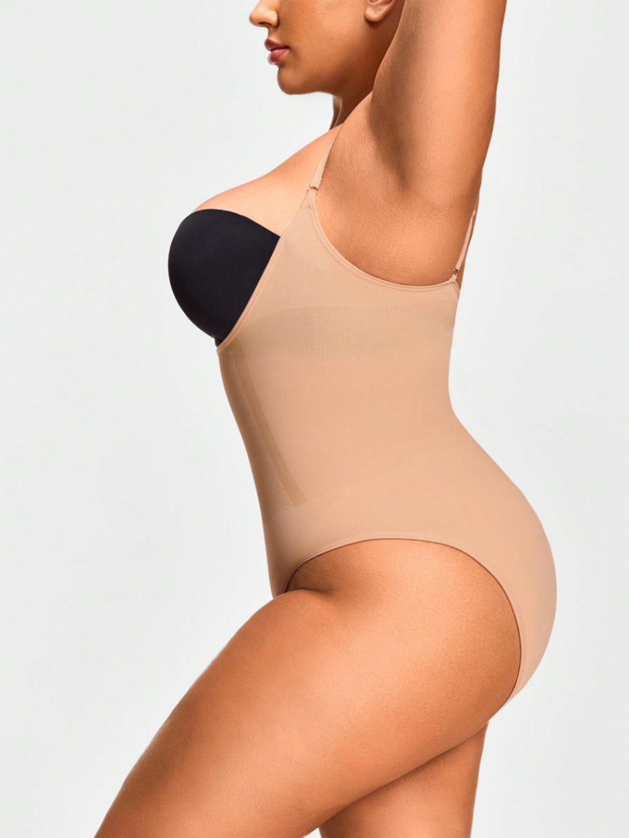 Plus Size Open-Bust Tummy Control Thong Bodysuit