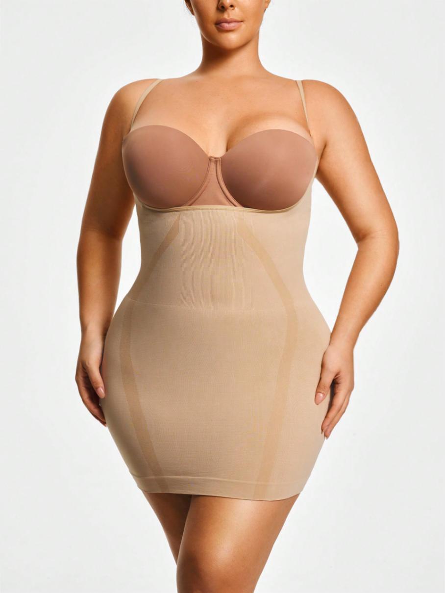 Plus Size Open-Bust Adjustable Strap Shaping Slip Dress