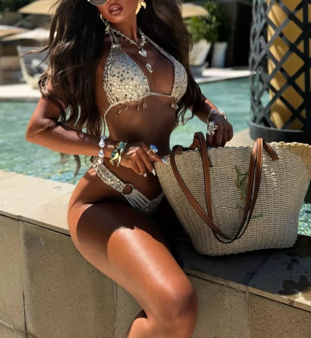 Sequin Embellished Triangle Bikini Set