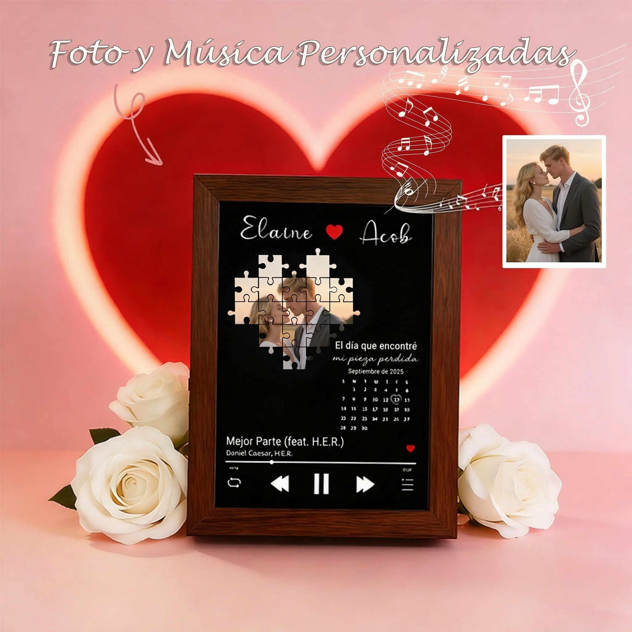 Foto con Música el Día que Encontré Mi Pieza Perdida Cuadro de Canciones Personalizado con Reproductor de Canción Completa