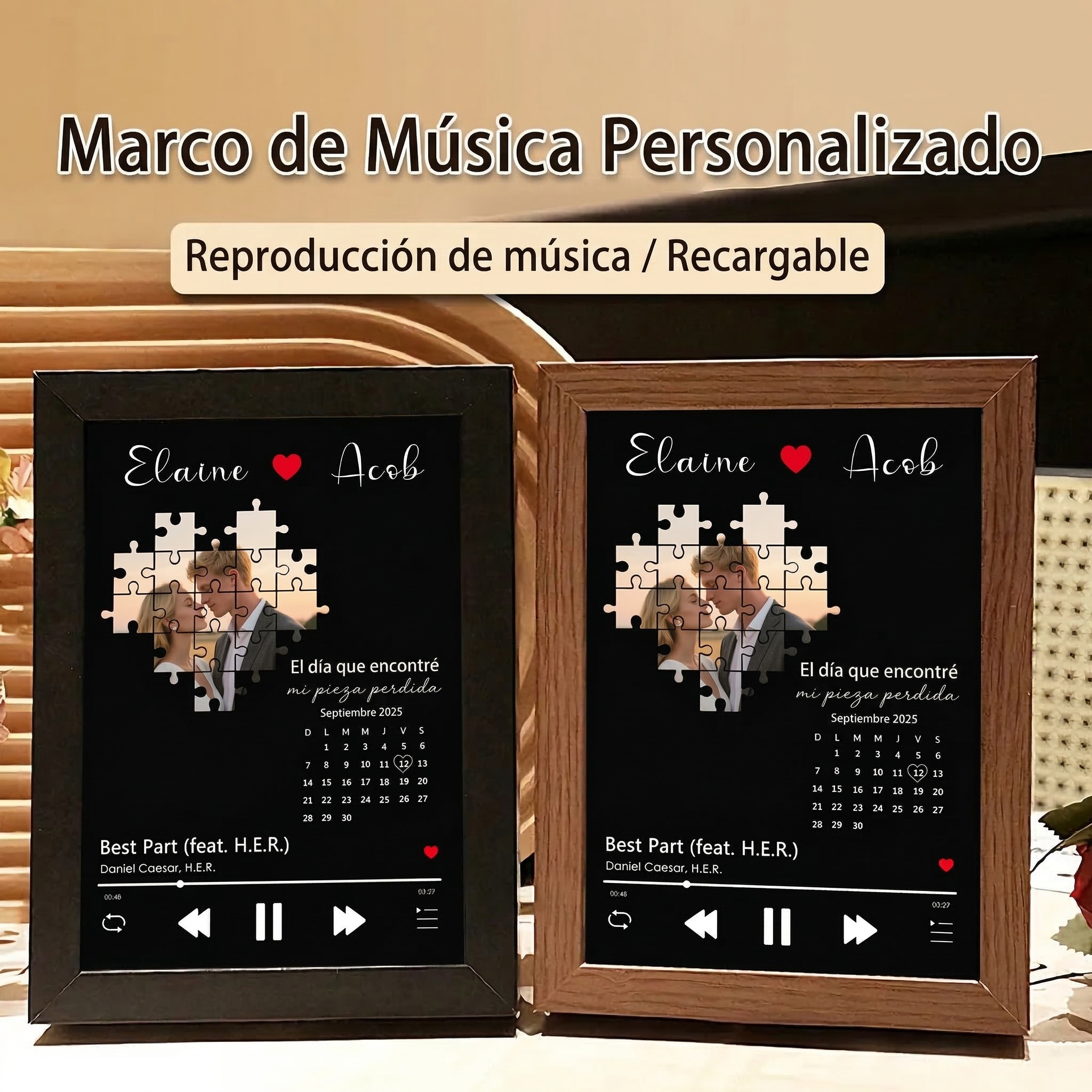 Foto con Música el Día que Encontré Mi Pieza Perdida Cuadro de Canciones Personalizado con Reproductor de Canción Completa