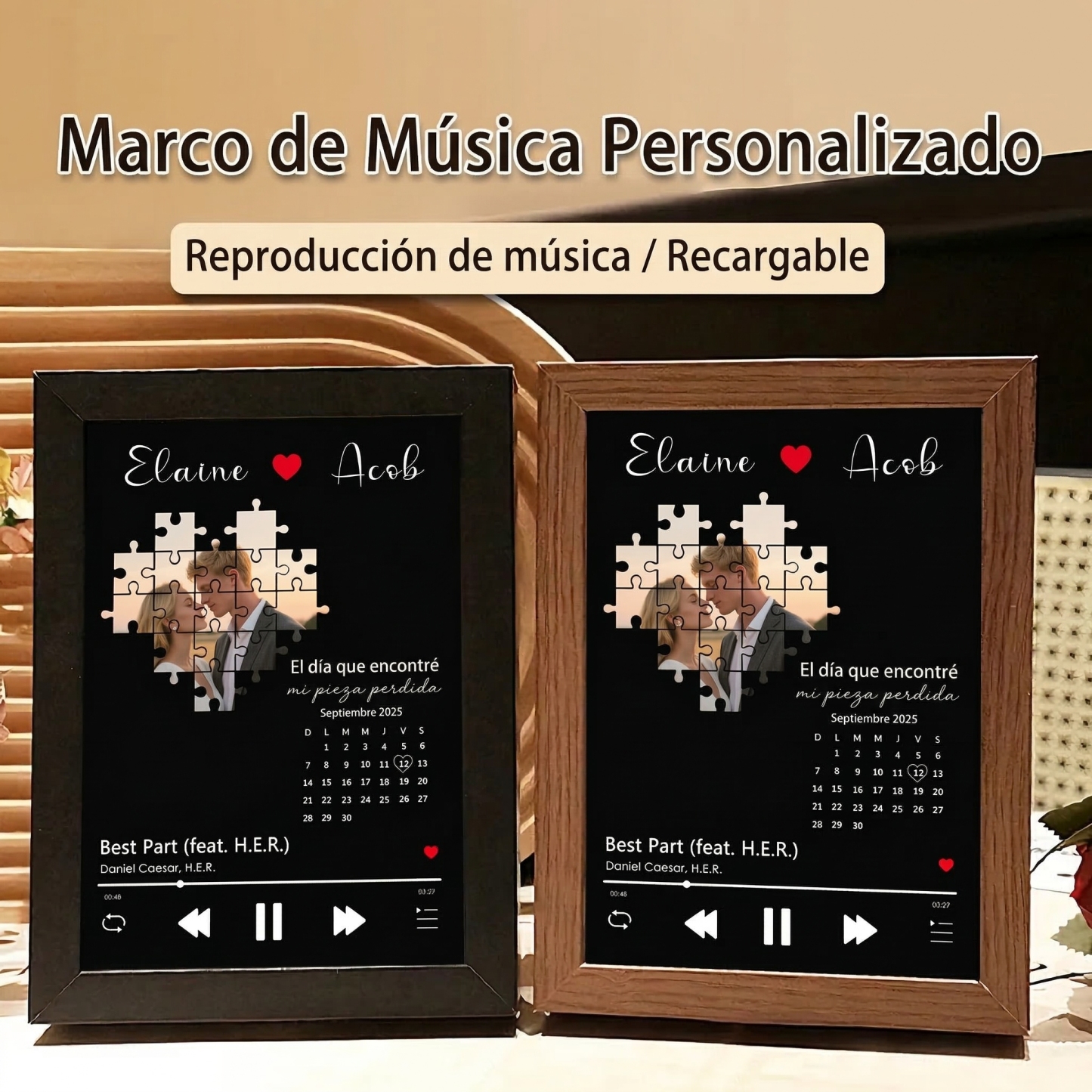 Foto con Música el Día que Encontré Mi Pieza Perdida Cuadro de Canciones Personalizado con Reproductor de Canción Completa