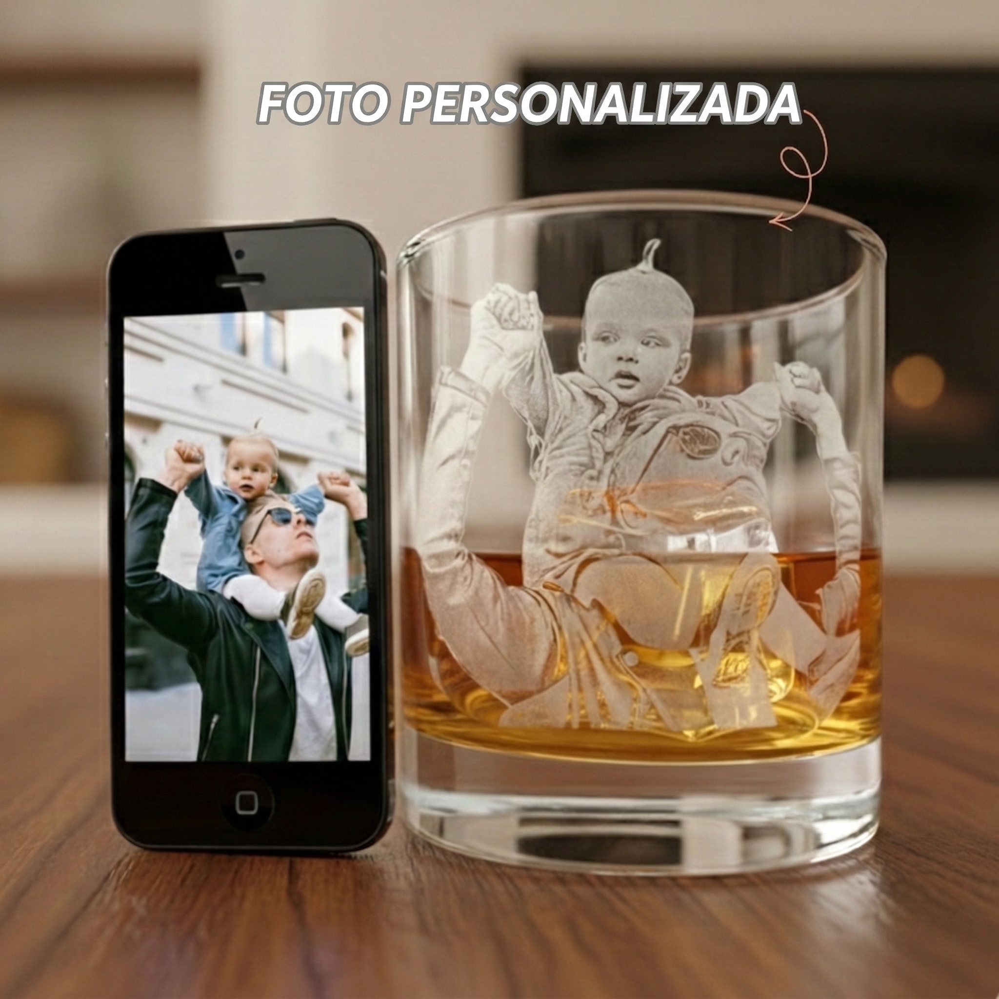 Vaso de Whisky Grabado con Foto y Logo Vaso Whisky Personalizado Regalo para Papá