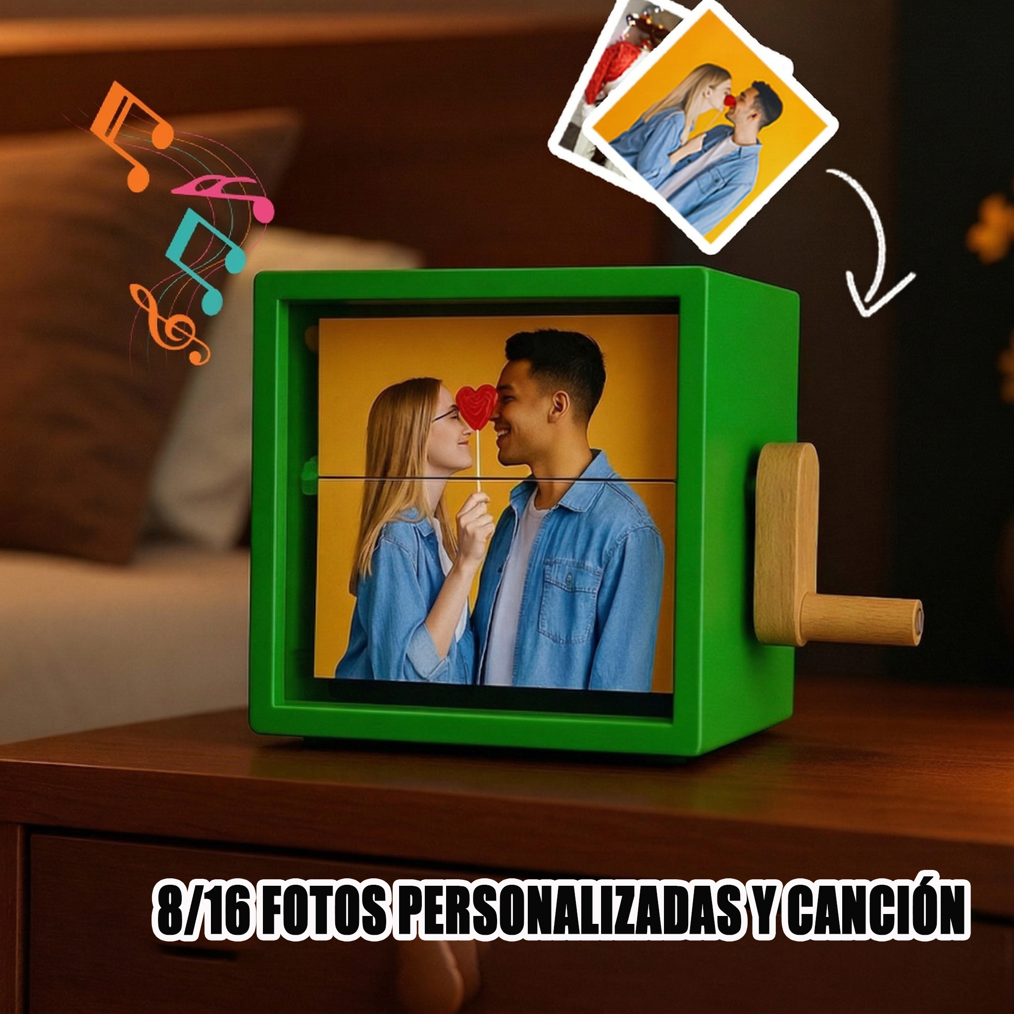 Marco Musical Flipbook Personalizado de Acrílico en Color Cuadros de Fotografías para Regalos San Valentin