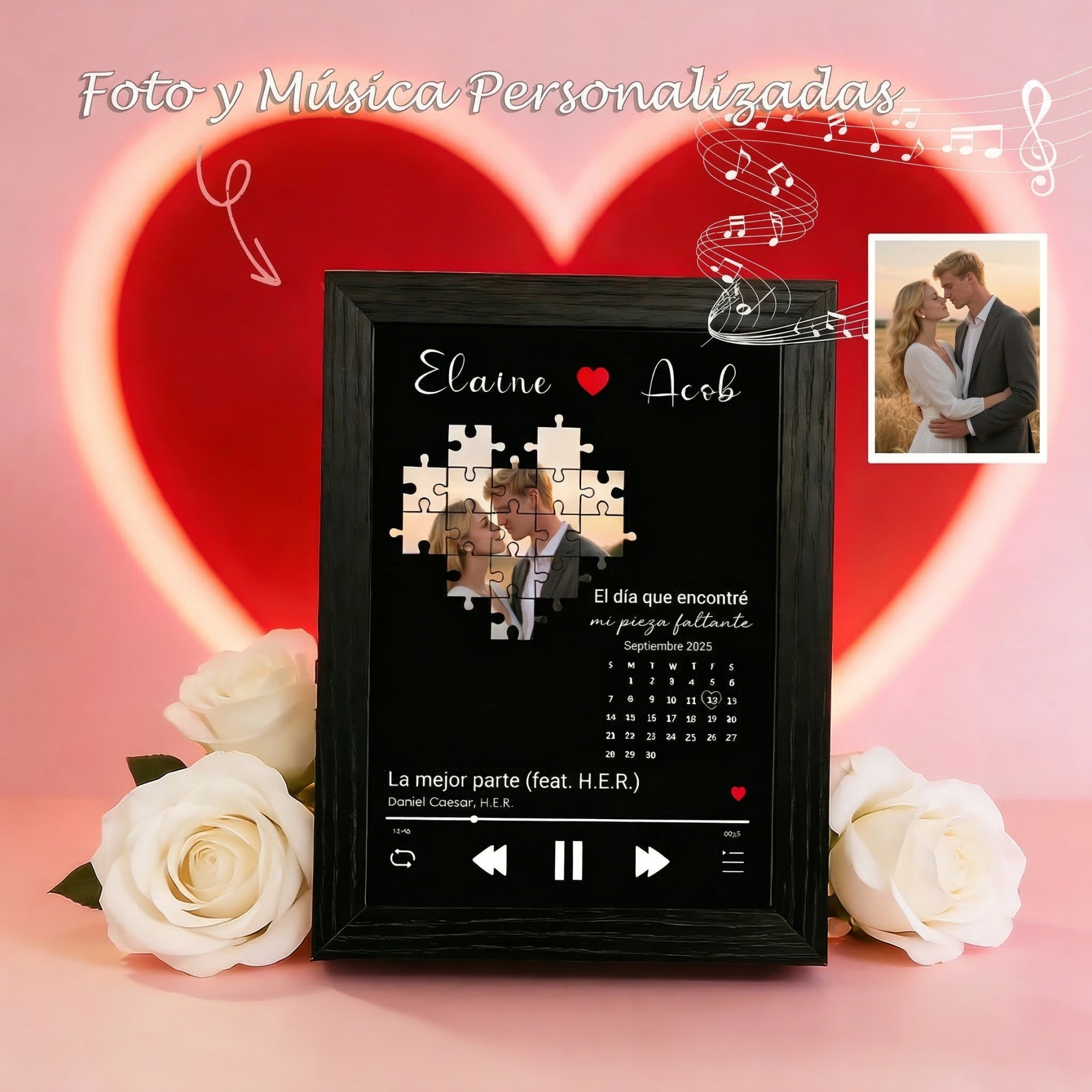 Foto con Música el Día que Encontré Mi Pieza Perdida Cuadro de Canciones Personalizado con Reproductor de Canción Completa