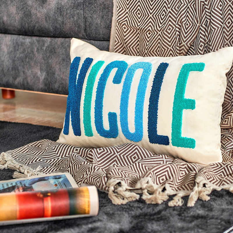 Cojín de Letras Tufting Ya Terminado Almohada con Nombre Bordado a Mano para Bebé Regalo de Navidad