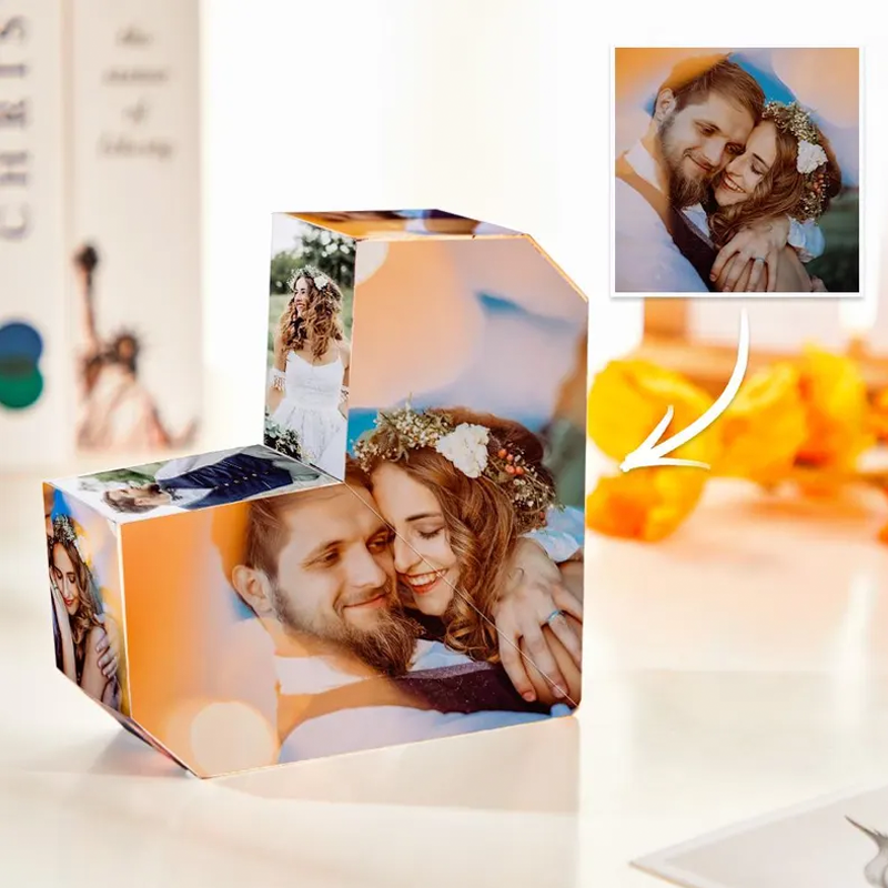 Cubo de Rubik Personalizado con Fotos en Forma de Corazón Cubo de Fotos Plegable de Madera con 10 Fotos Regalo de Aniversario Pareja