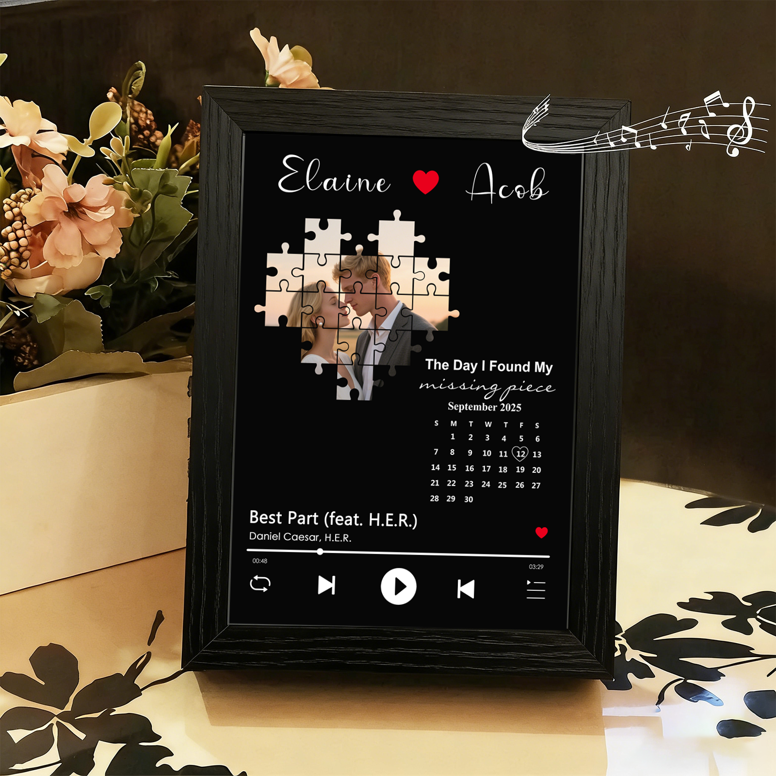 Foto con Música el Día que Encontré Mi Pieza Perdida Cuadro de Canciones Personalizado con Reproductor de Canción Completa