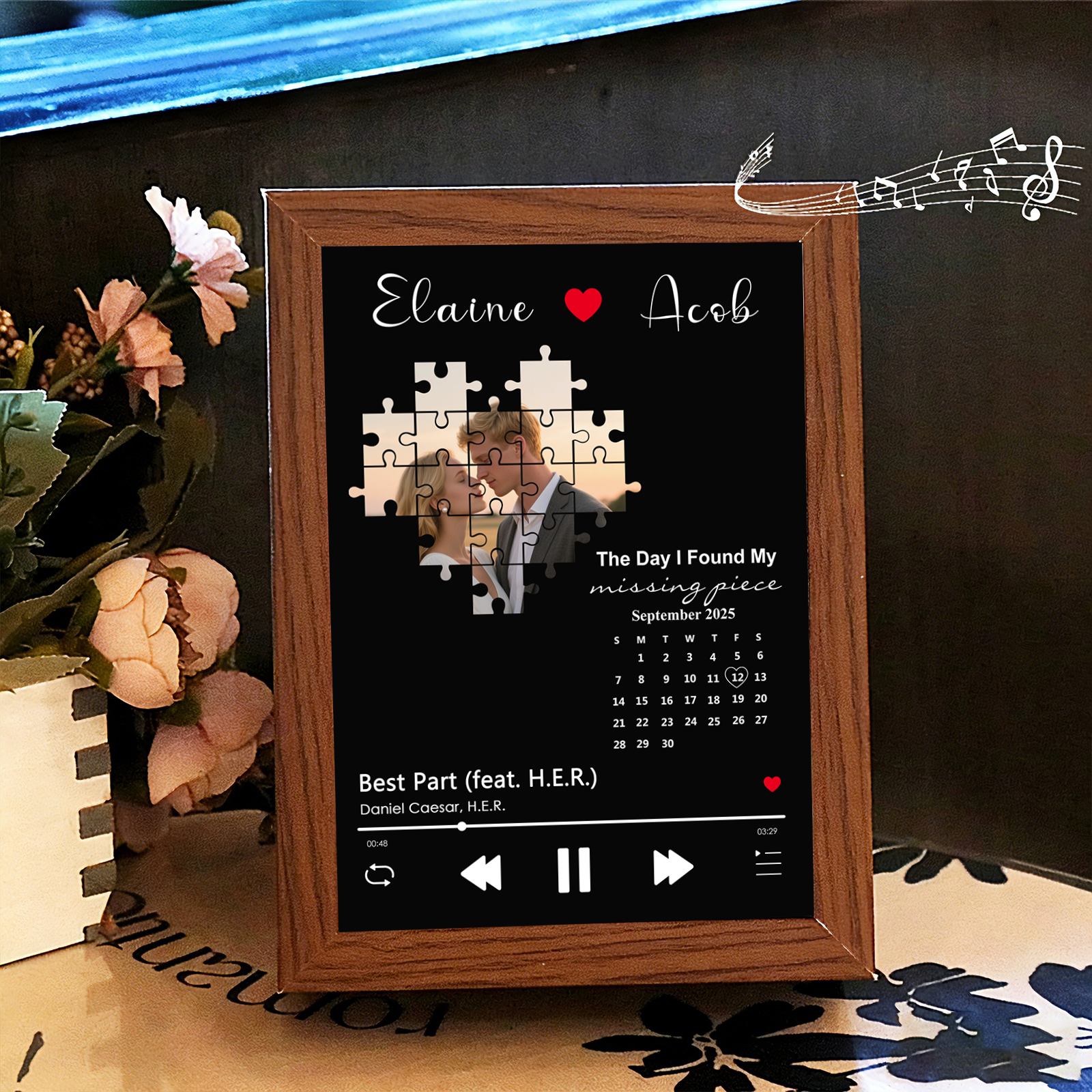 Foto con Música el Día que Encontré Mi Pieza Perdida Cuadro de Canciones Personalizado con Reproductor de Canción Completa