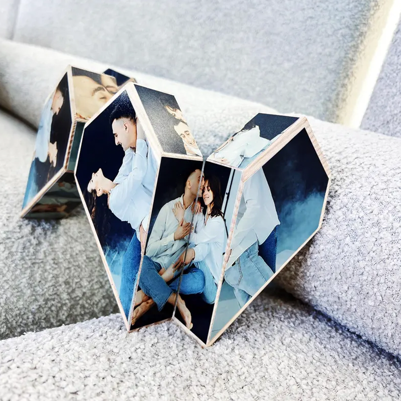 Cubo de Rubik Personalizado con Fotos en Forma de Corazón Cubo de Fotos Plegable de Madera con 10 Fotos Regalo de Aniversario Pareja