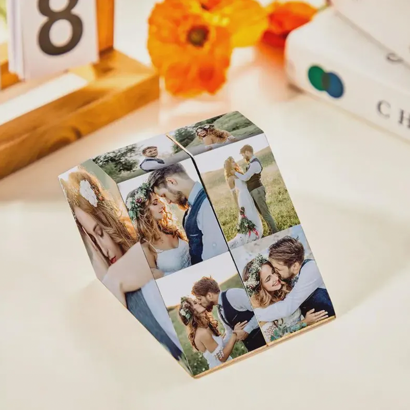 Cubo de Rubik Personalizado con Fotos en Forma de Corazón Cubo de Fotos Plegable de Madera con 10 Fotos Regalo de Aniversario Pareja