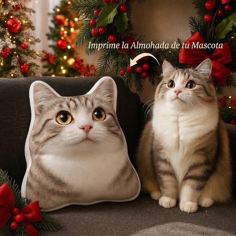 Almohada con Foto de Mascota en 3D Impresión por Ambas Caras Regalo de Navidad para Seres Queridos