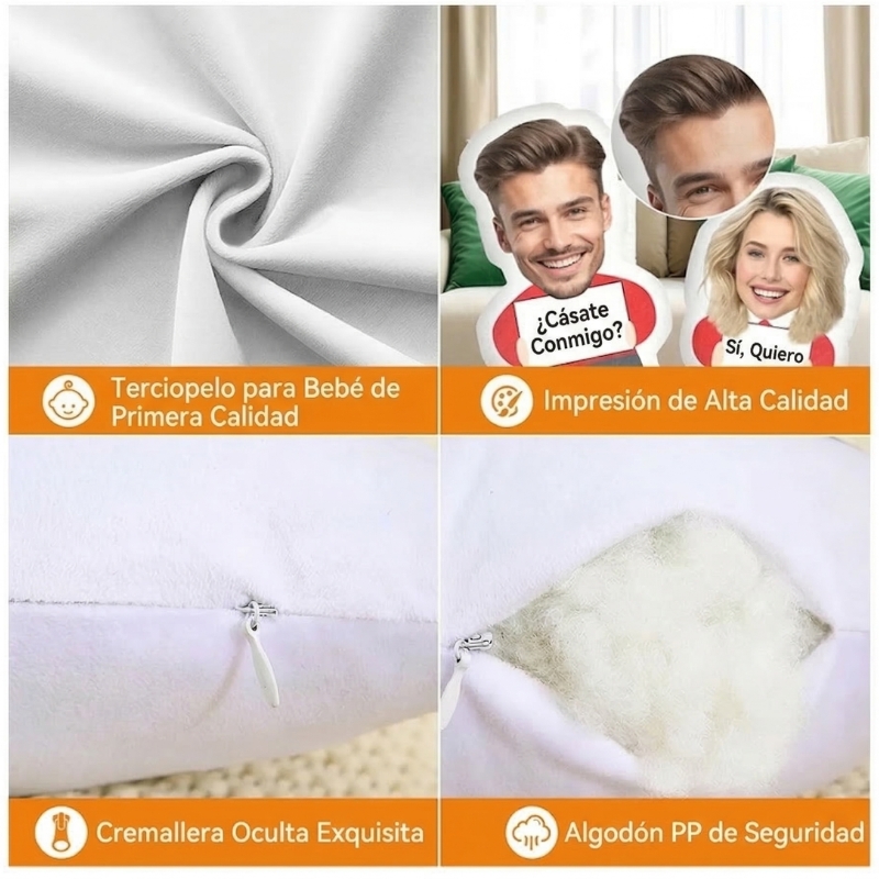 Cojín con Foto de Cara en 3D Almohada Personalizada con Texto y Forma Divertida