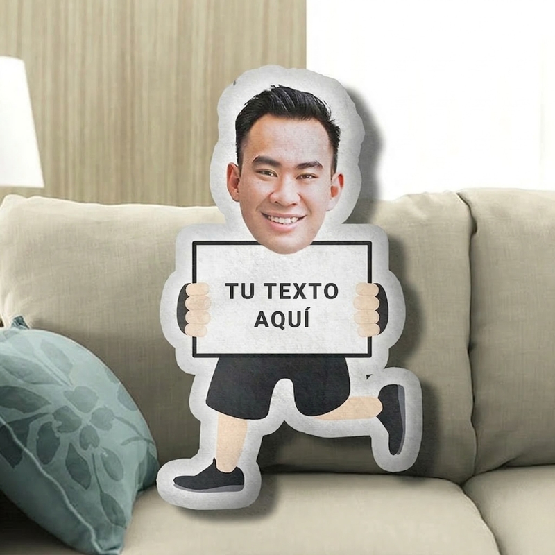 Cojín con Foto de Cara en 3D Almohada Personalizada con Texto y Forma Divertida
