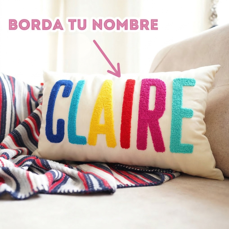 Cojín de Letras Tufting Ya Terminado Almohada con Nombre Bordado a Mano para Bebé Regalo de Navidad