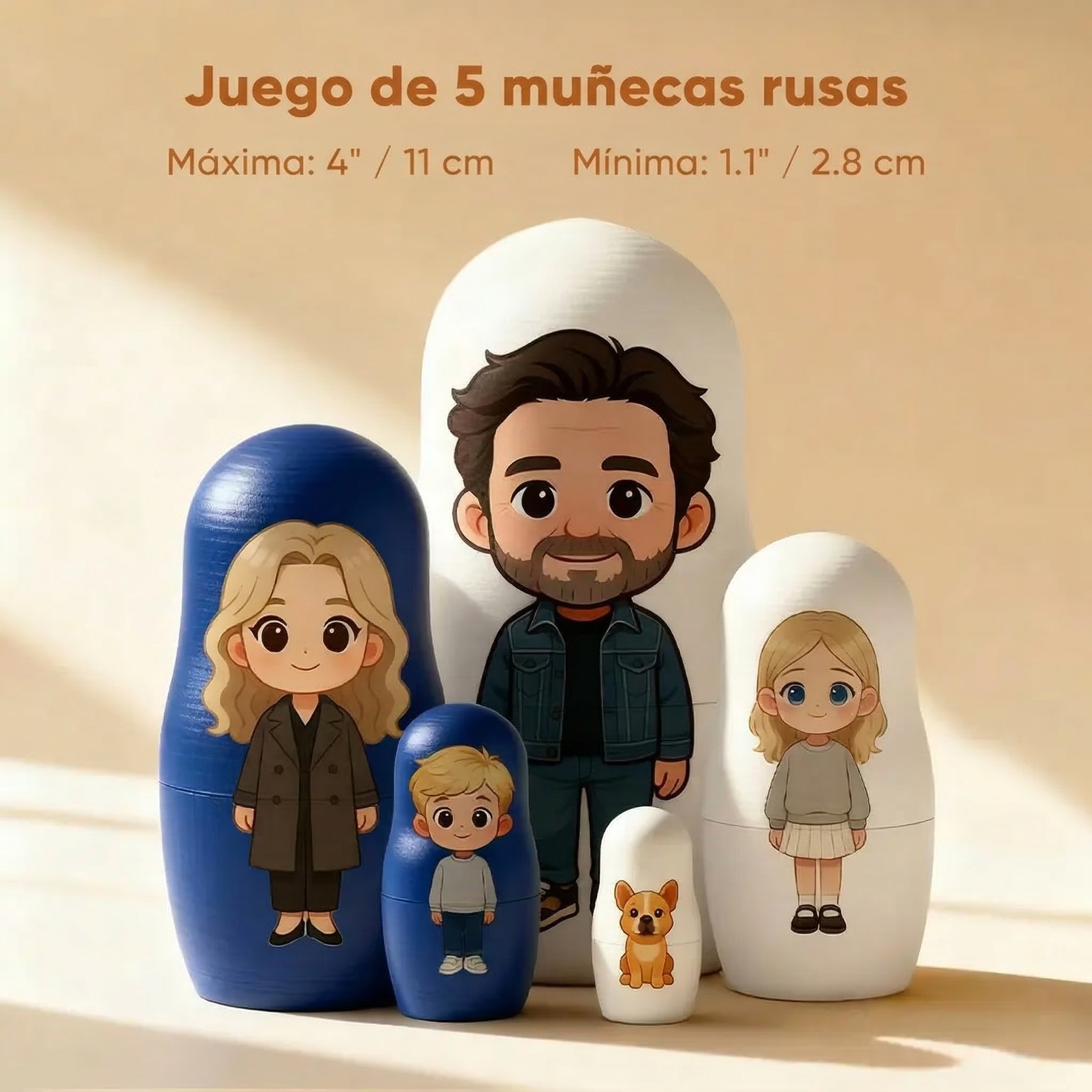 Muñecas Rusas Personalizadas con Retrato Familiar Matrioskas Rusas de Madera Estilo Cartoon Regalo de Navidad