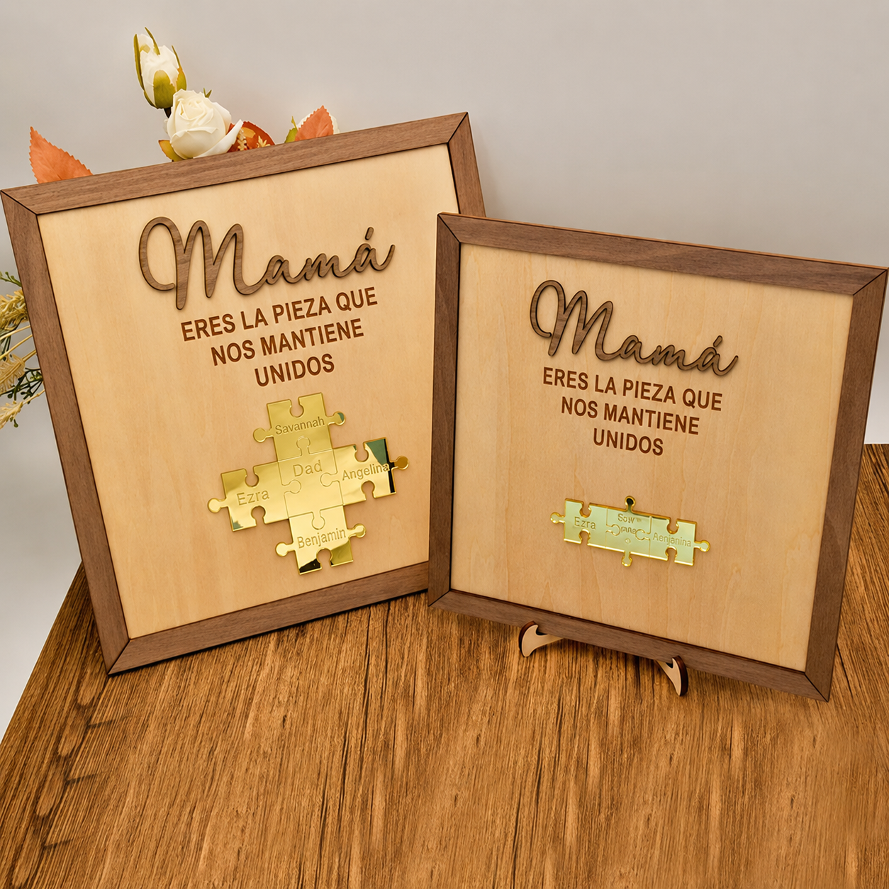Cuadro Puzzle de Madera Personalizado con Nombres para Mamá Eres la Pieza que Nos Mantiene Unidos Regalo para Mamá