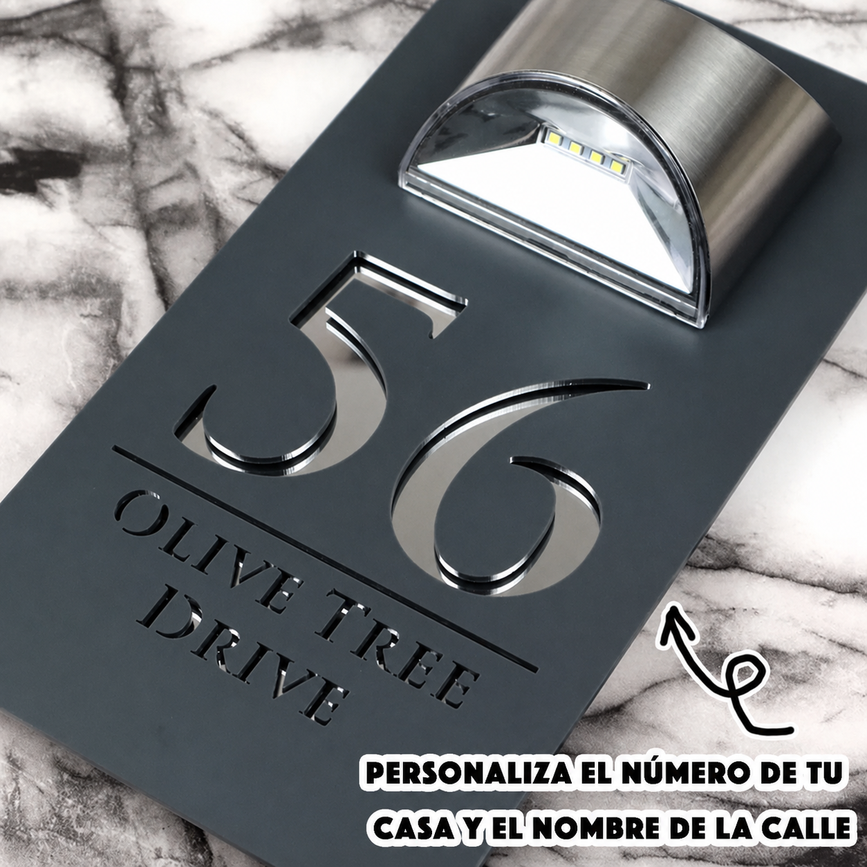 Números de Casa Iluminados Solares Personalizados de Espejo Cortados con Láser con LED Placa de Dirección Impermeable Regalo de Inauguración