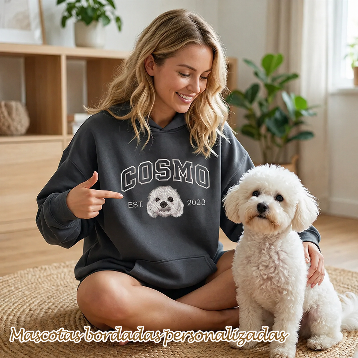 Sudadera con Capucha Bordada con Perros y Gatos Retrato de Mascota y Nombre Personalizado