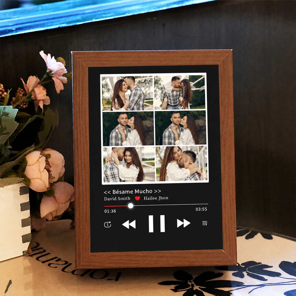Cuadro de Música con Collage Fotos Personalizadas Marco Musical para Fotos con Reproductor de Canción Completa