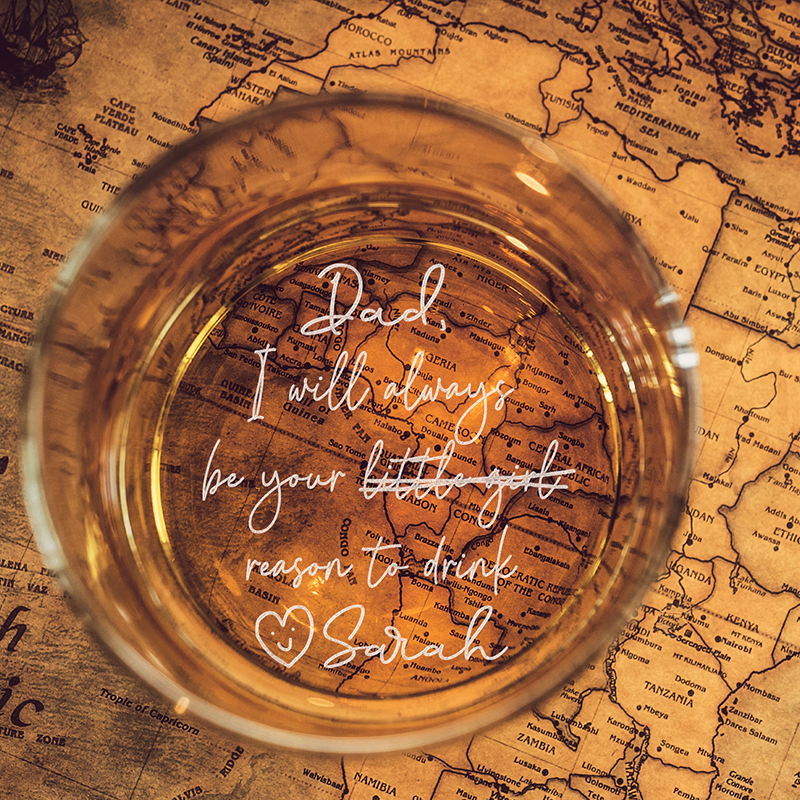 Vaso Whisky Personalizado con Foto y Mensaje Manuscrito Oculto Vaso de Whisky Grabado Tipo Rock para Él