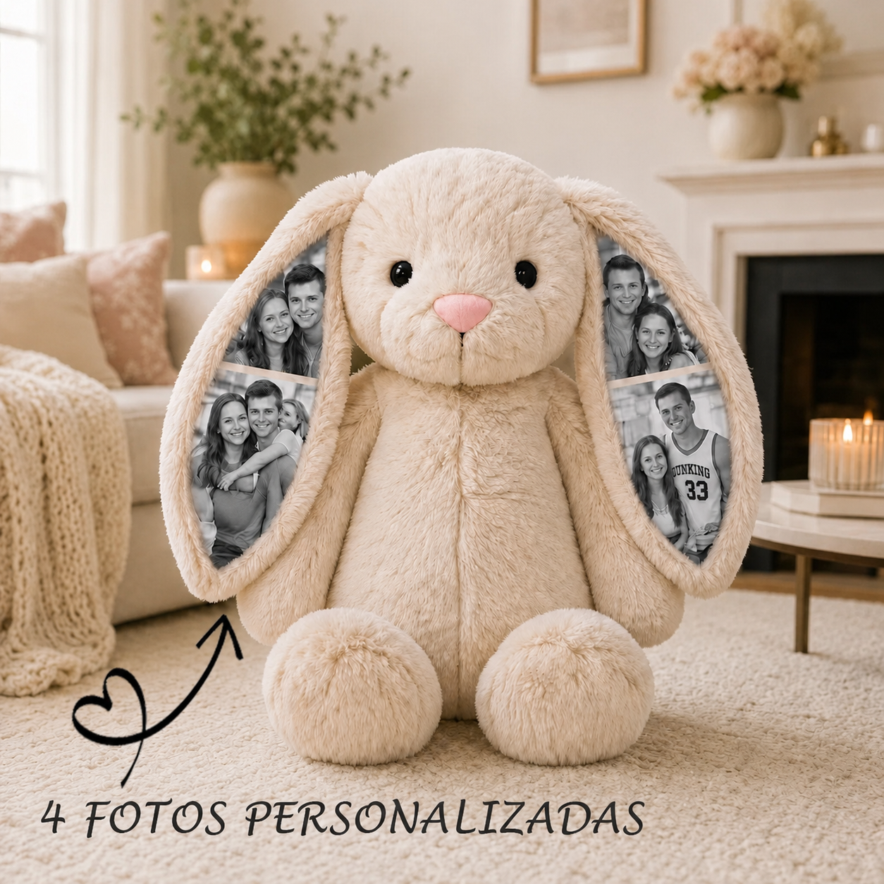 Conejito de Peluche Personalizado con Fotos Ocultas y Corazón con Foto Regalo de Aniversario para Parejas