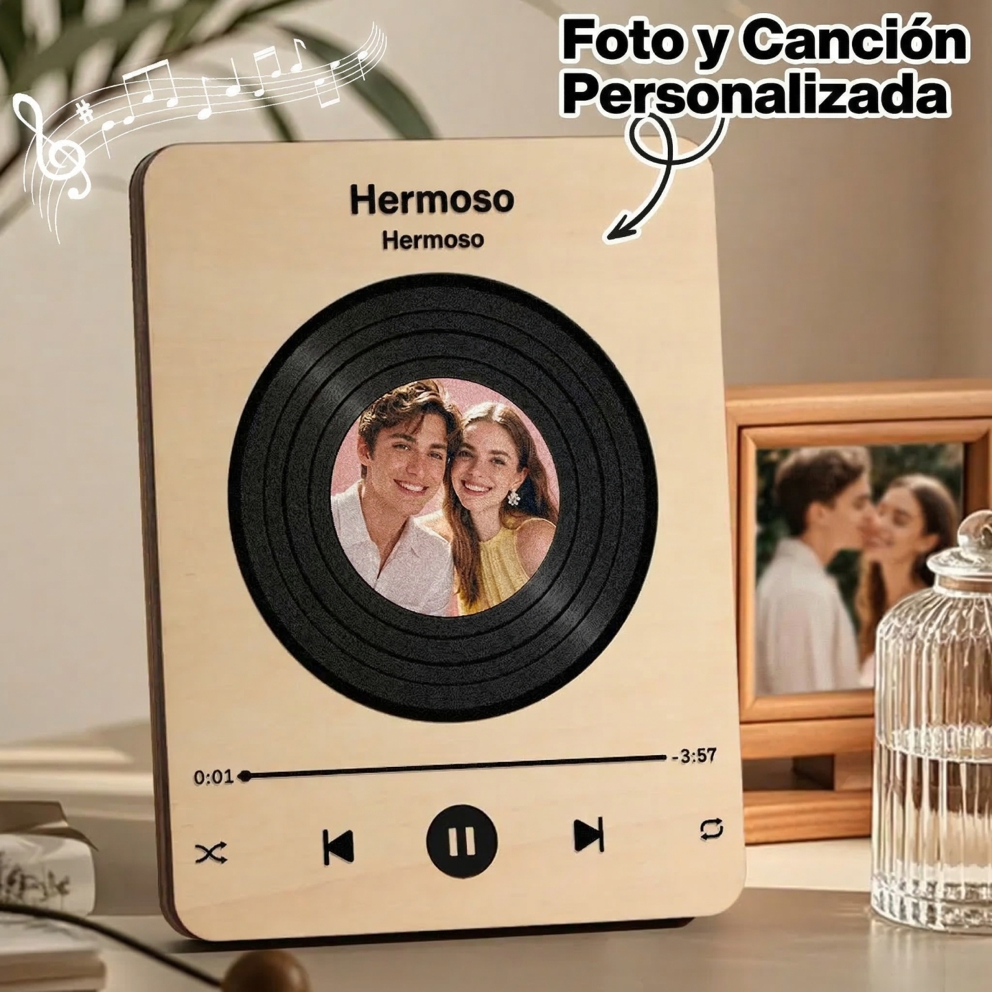 Marco de Madera con Foto y Canción Personalizada Reproductor Musical de Canción Completa Regalo de Boda y Aniversario para Parejas