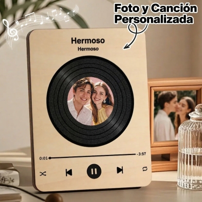 Marco de Madera con Foto y Canción Personalizada Reproductor Musical de Canción Completa Regalo de Boda y Aniversario para Parejas