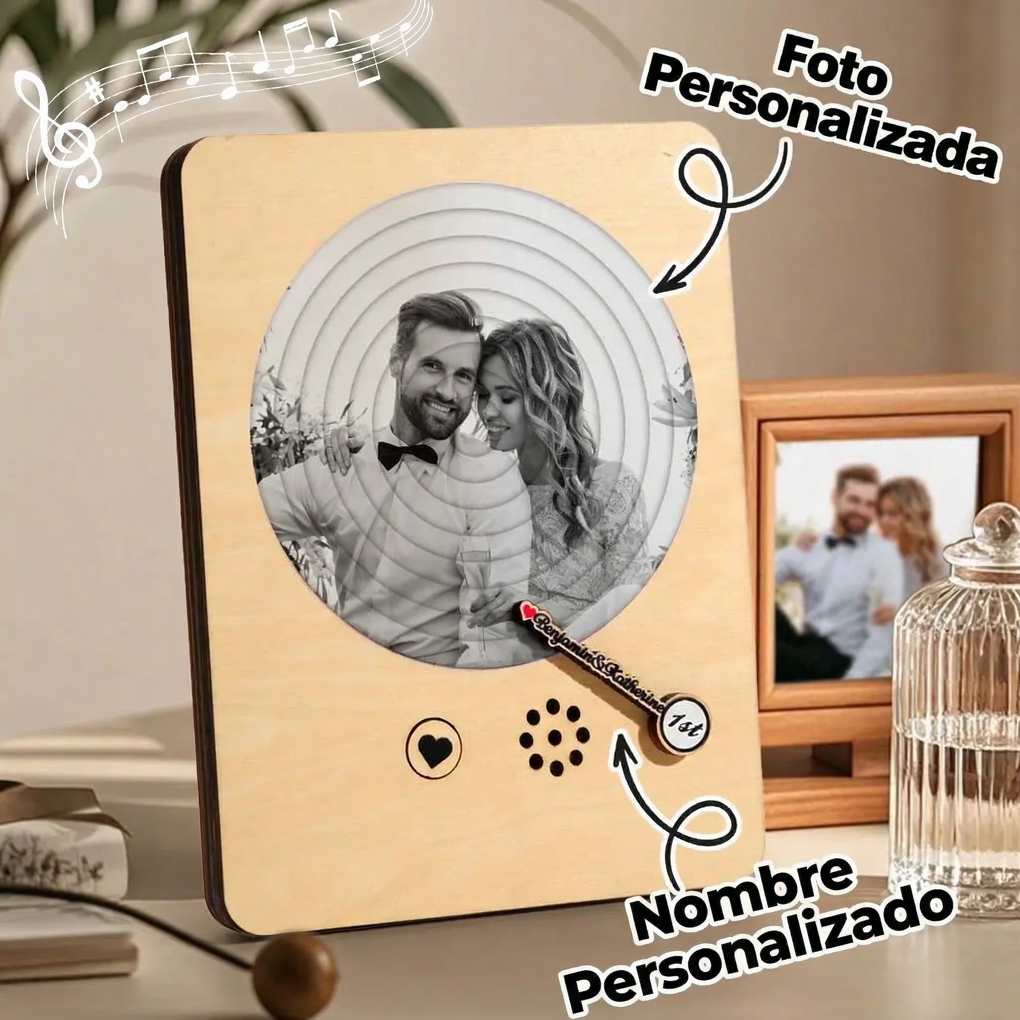 Cuadro de Madera con Foto y Canción Personalizada Reproductor Musical con Canción Completa Regalo de Boda y Aniversario para Parejas