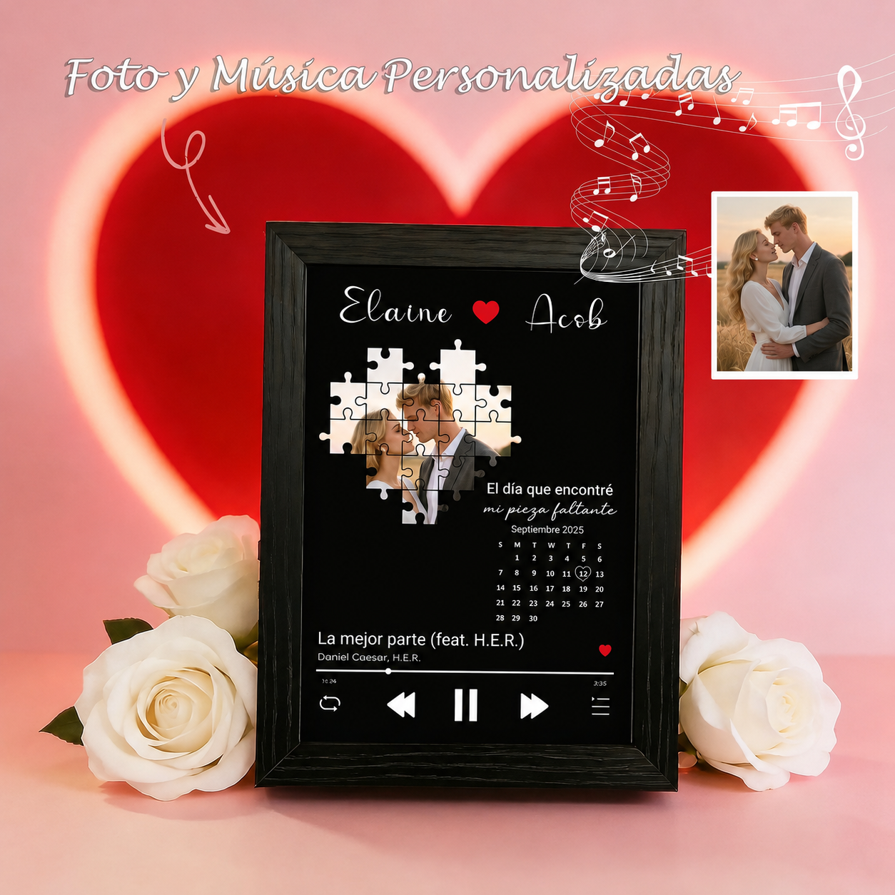 Foto con Música el Día que Encontré Mi Pieza Perdida Cuadro de Canciones Personalizado con Reproductor de Canción Completa
