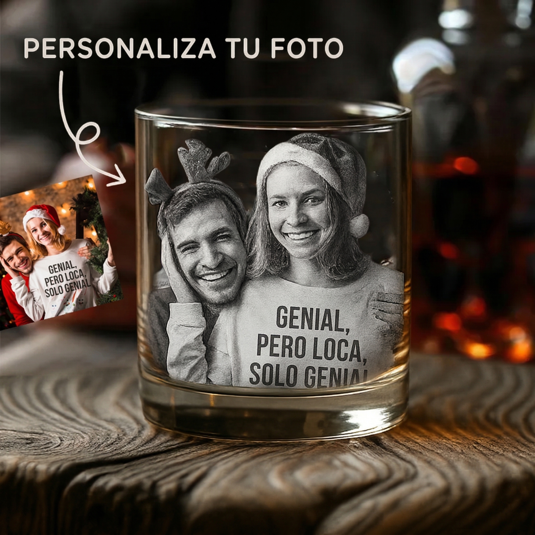 Vaso Whisky Personalizado con Foto y Nombre Vaso de Whisky Grabado para Regalo de Navidad