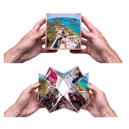 Cubo de Rubik Personalizado de Madera con 15 Fotos Cubo Prisma Plegable Regalo de San Valentín o Aniversario