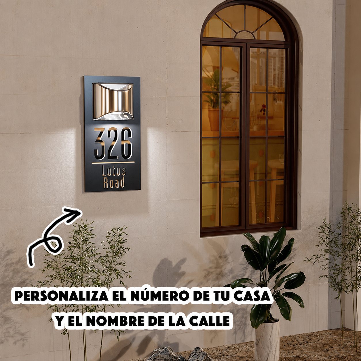 Números de Casa Iluminados Solares Personalizados de Espejo Cortados con Láser con LED Placa de Dirección Impermeable Regalo de Inauguración