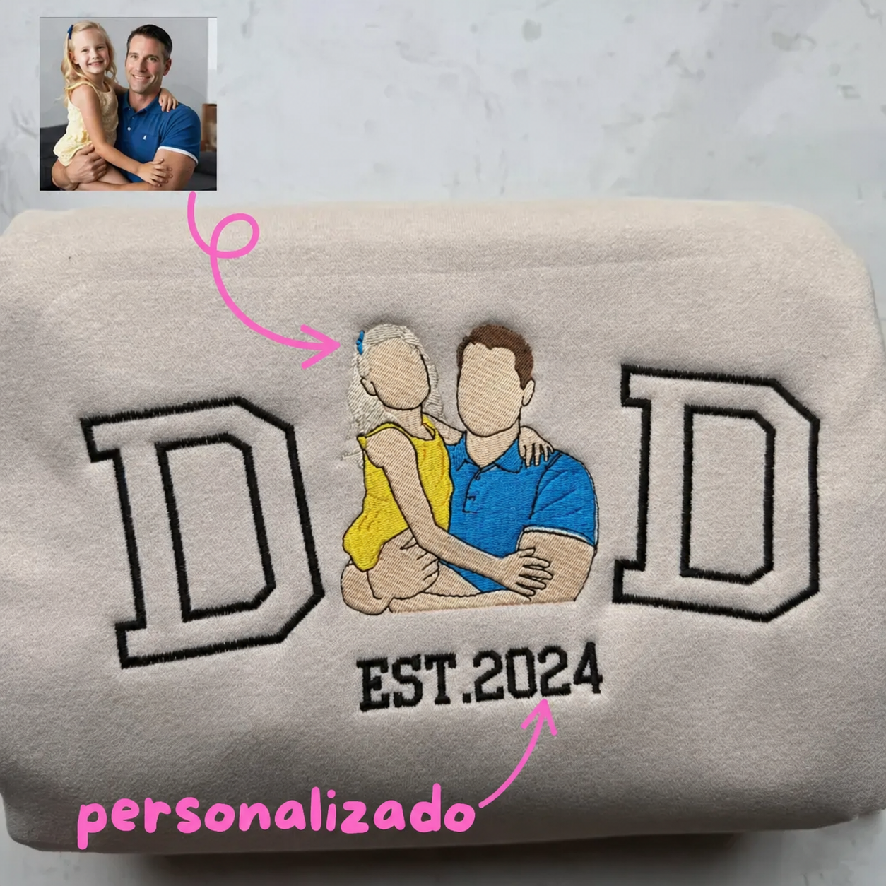 Sudadera Bordada Personalizada para Papá con Foto Familiar Sudadera con Capucha para Día del Padre