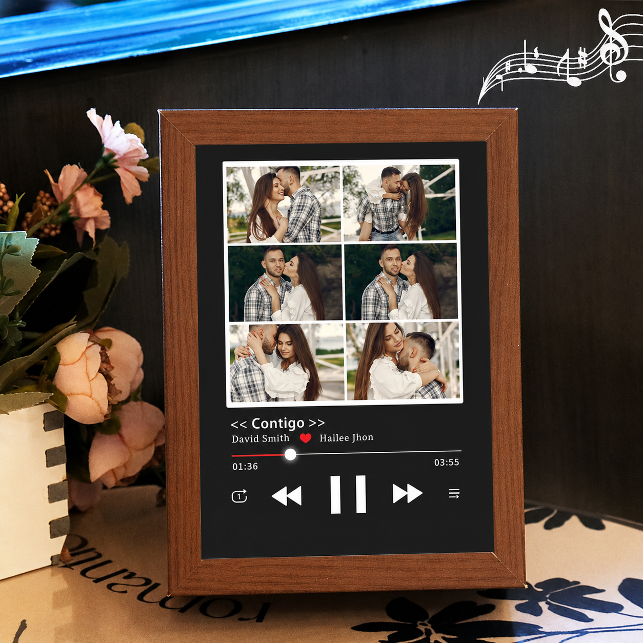 Cuadro de Música con Collage Fotos Personalizadas Marco Musical para Fotos con Reproductor de Canción Completa