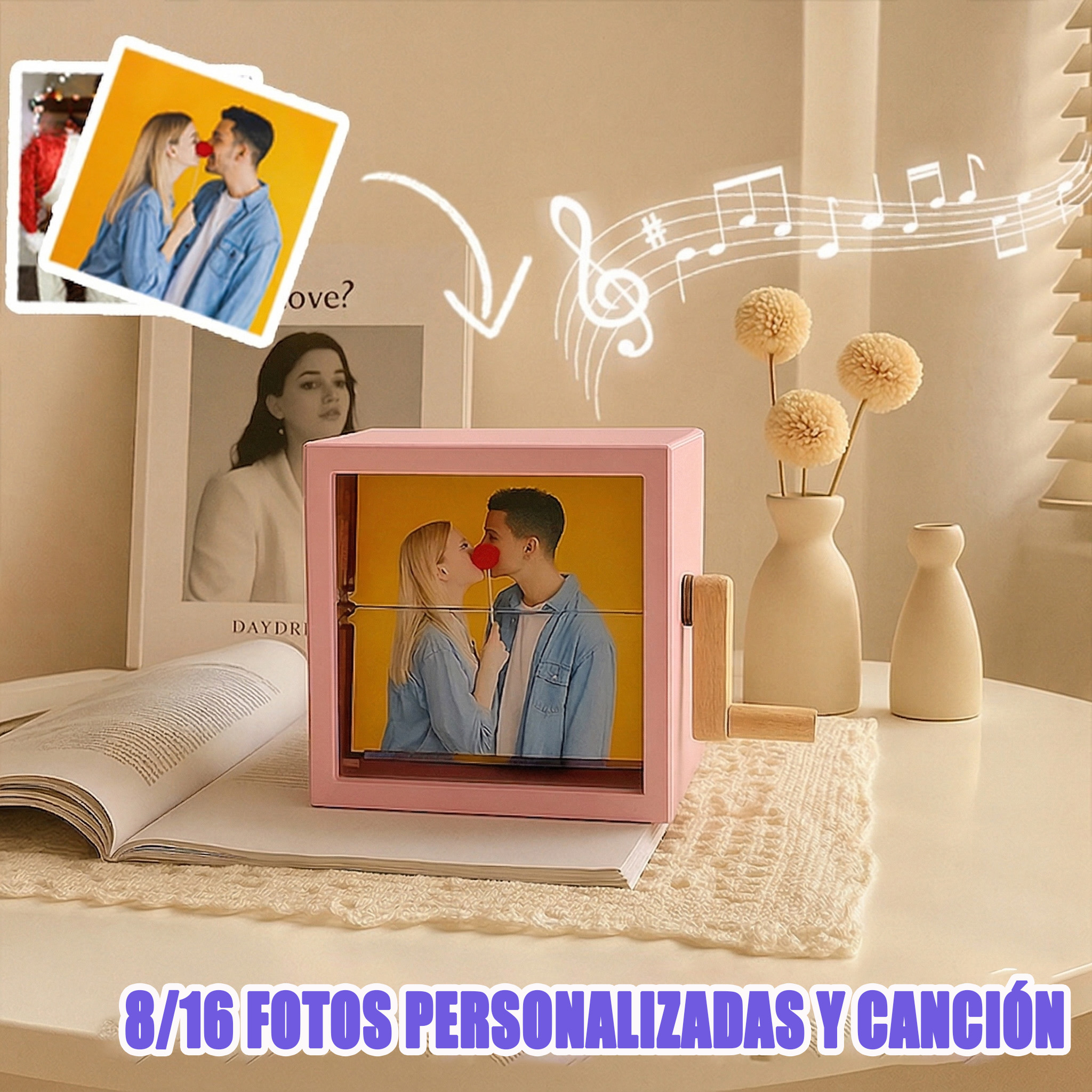 Marco Musical Flipbook Personalizado de Acrílico en Color Cuadros de Fotografías para Regalos San Valentin