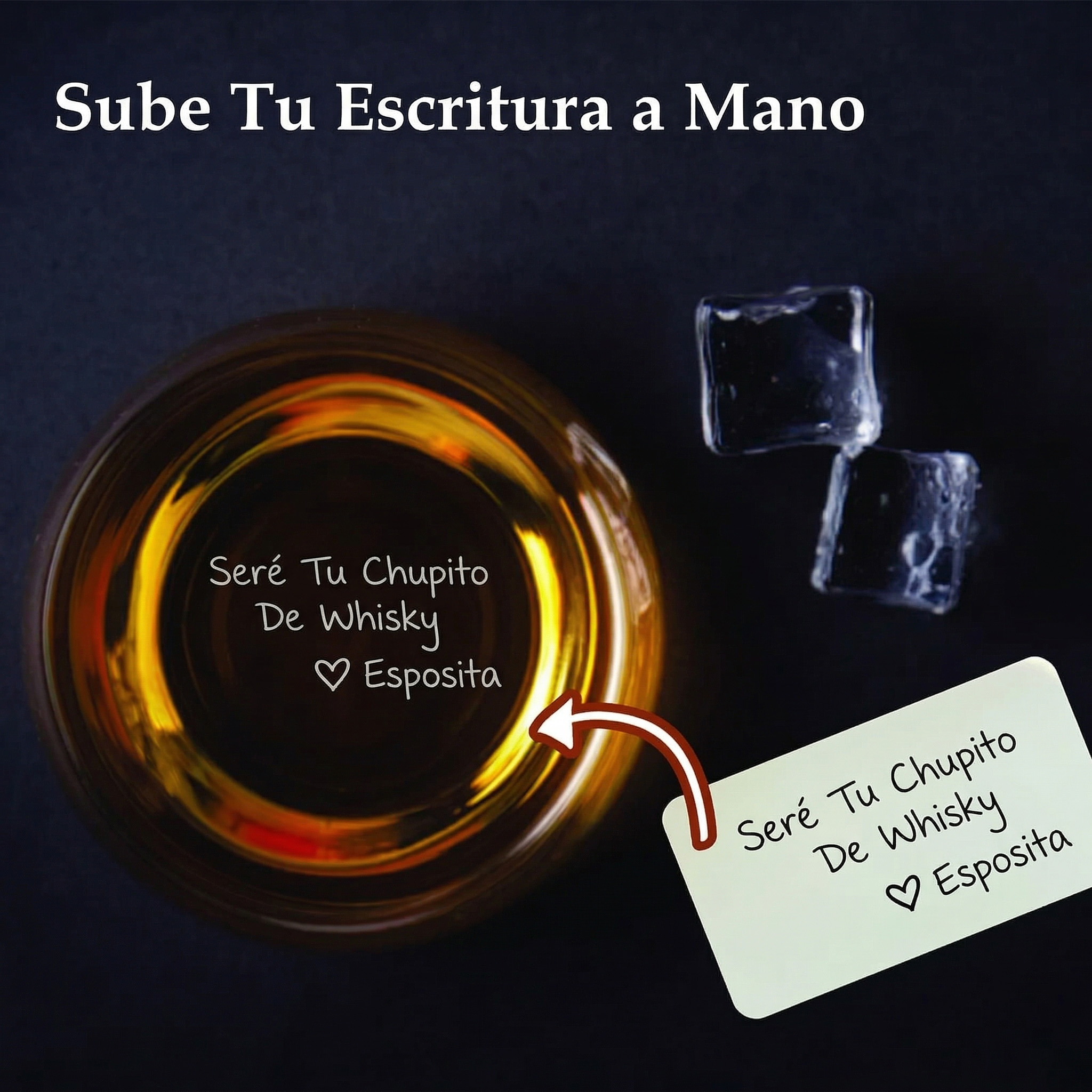 Vaso Whisky Personalizado con Foto y Mensaje Manuscrito Oculto Vaso de Whisky Grabado Tipo Rock para Él